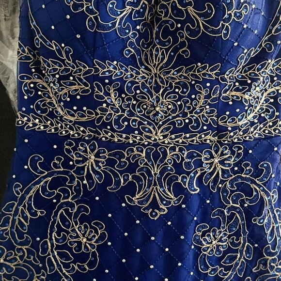 Beaded bright blue short cocktail dress, size X-Small - Picture 5 of 6